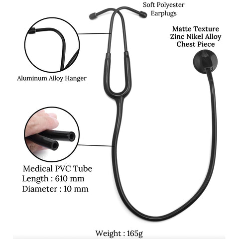Image of All Black Medical Cardiology Doctor Stethoscope Professional Medical Heart Stethoscope Nurse Student Medical Equipment Device