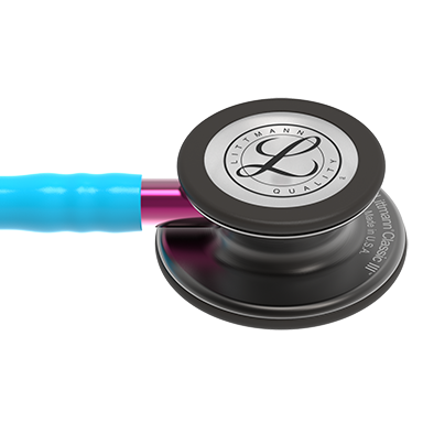 Image of 27" Length Smoke Chestpiece, Turquoise Tube, Pink Stem and Smoke Headset Littmann® Classic III™ Monitoring Stethoscope