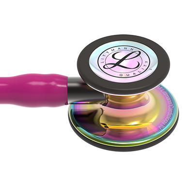 Image of 27'' Length Raspberry Tube, High-Polish Rainbow Chestpiece, Smoke Stem Littmann® Cardiology IV™ Diagnostic Stethoscope