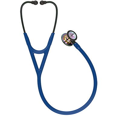 Image of 27'' Length Navy Blue tube, High-Polish Rainbow Chestpiece, Black Stem Littmann® Cardiology IV™ Diagnostic Stethoscope